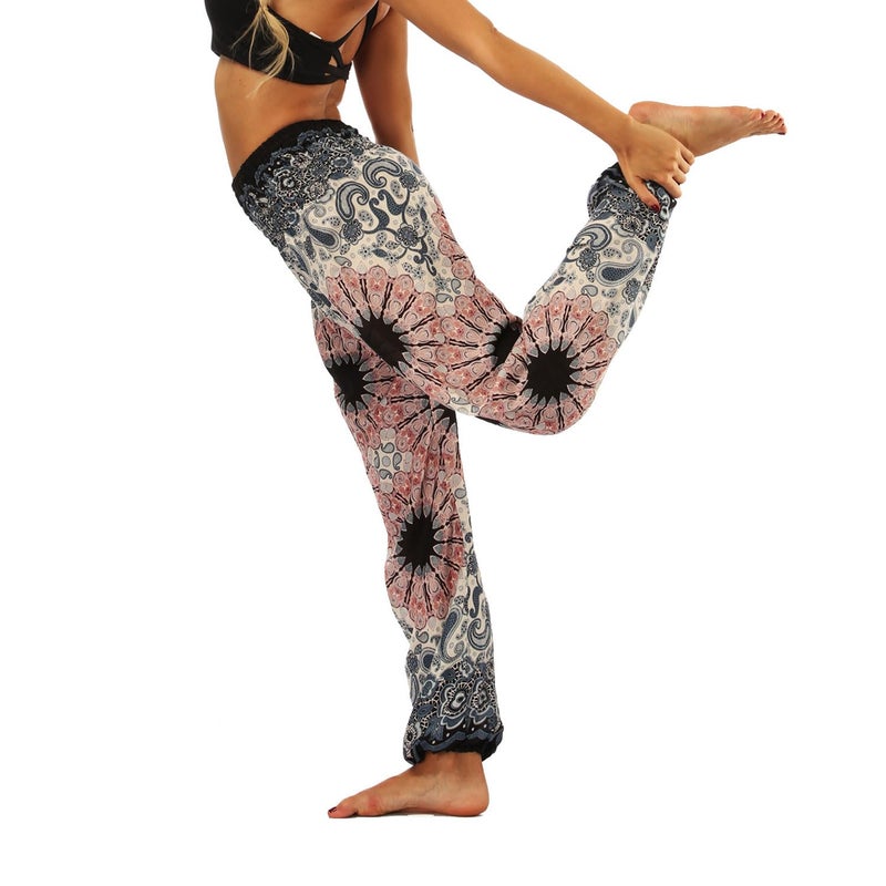 Lu's Chic Women's Boho Pants Harem Smocked Waist Yoga Hippie Palazzo Summer Beach Pants Pattern10 One Size - Image 4